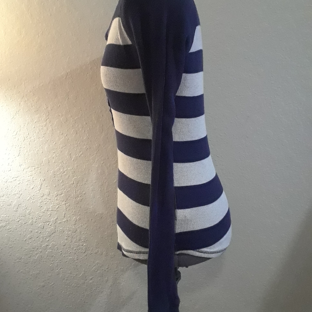SO Navy Blue Striped Waffle Long Sleeved Shirt - Picture 3 of 13